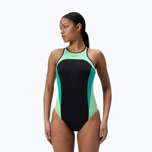 Costum de baie întreg pentru femei Speedo High Neck Splice Cross Back turquoise gem