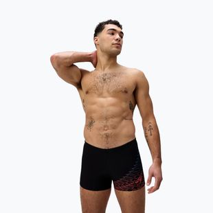 Boxeri de înot pentru bărbați Speedo Medley Logo Aquashort negru/coral neon