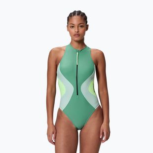 Costum de înot întreg pentru femei Speedo Ocean Flex Zip fortune green/pale clover