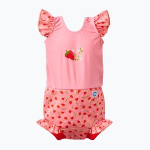 Costum de baie pentru copii dintr-o piesă cu scutec Splash About Happy Nappy Frills strawberry field