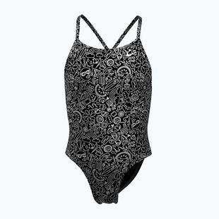 Costum de baie dintr-o piesă pentru copii Nike Hydrastrong Charms Multi Print Lace Up Back black