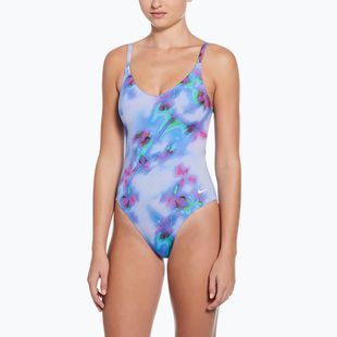 Costum de baie dintr-o piesă pentru femei Nike Floral Blur V-Neck hydrangeas