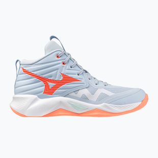 Încălțăminte de volei pentru femei Mizuno Wave Momentum Pro Mid blue finch/lava orange/flamingo coral