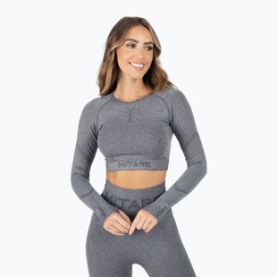 Top de antrenament pentru femei cu mânecă lungă MITARE Push Up Max Crop Top gri închis K084