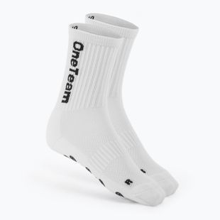 Șosete de fotbal pentru copii OneTeam Precision Grip non-slip 2-pack white