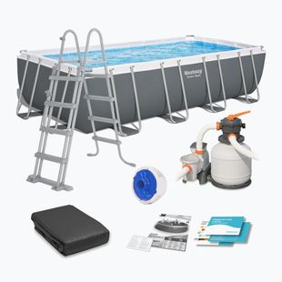 Piscină de exterior Bestway Power Steel Rectangular Pool Set 56466N 549 x 274 cm gri închis