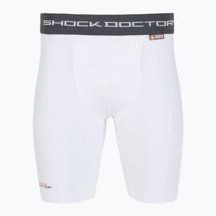 Pantaloni scurți de compresie cu protecție zonă intimă Shock Doctor Compression albi