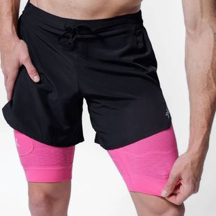 Pantaloni scurți de alergare pentru bărbați X-Bionic Efektor 2in1 x black/neo pink
