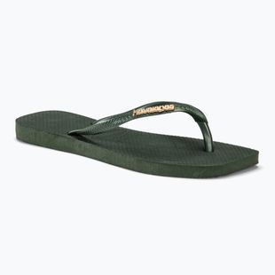 Șlapi pentru femei Havaianas Square Logo Metallic green olive
