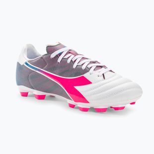 Ghete de fotbal Diadora Brasil Elite Veloce GR LPU pentru bărbați, alb/roz fluo/albastru fluo