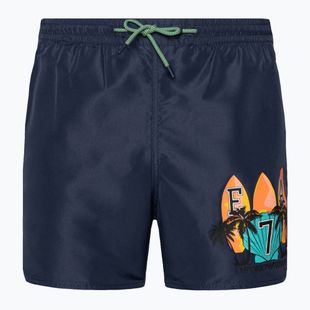 Pantaloni scurți de baie pentru bărbați EA7 Emporio Armani Water Reactive Monogram Boxer blu navy