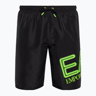 Pantaloni scurți de baie pentru bărbați EA7 Emporio Armani Water Sport Logo Bermuda nero/fluo lime