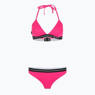 Costum de baie din două piese pentru femei EA7 Emporio Armani Logo Tape Bikini Triangle neon pink