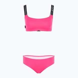 Costum de baie din două piese pentru femei EA7 Emporio Armani Logo Tape Bikini Top neon pink
