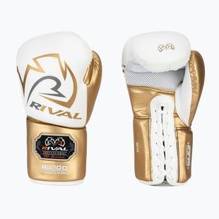 Mănuși de box Rival RS100 Professional white/gold