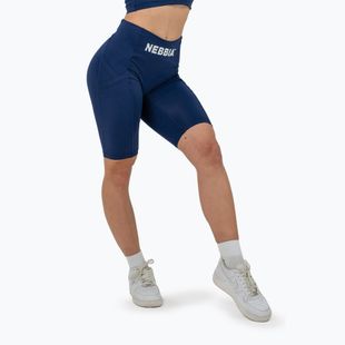 Pantaloni scurți de antrenament pentru femei NEBBIA High Waisted Biker 10″ Gym Therapy dark blue