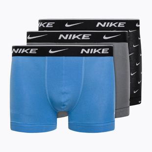Boxeri pentru bărbați Nike Everyday Cotton Stretch Trunk 3Pk UB1 cu imprimeu swoosh/gri/albastru uni