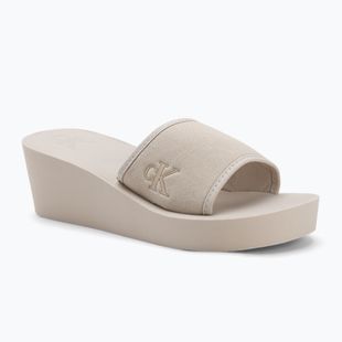 Papuci pentru femei Calvin Klein YW0YW01725 Beach Wedge Slide Canvas eggshell