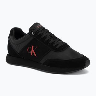 Încălțăminte pentru bărbați Calvin Klein HM0HM02212 Retro Runner Bans Leather Suede triple black/adrenaline rush