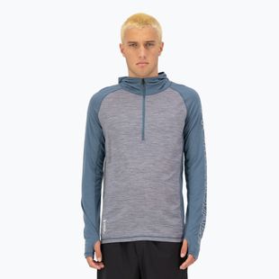 Hanorac termoactiv pentru bărbați Mons Royale Temple Tech Hood grey heather/goblin blue