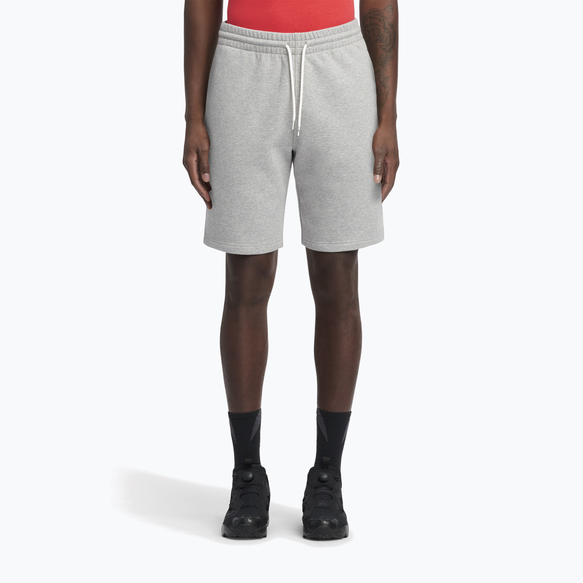 Pantaloni scurți de antrenament pentru bărbați Reebok Identity Small Logo Fleece medium grey heather/vector red (Identity Small Logo Fleece 100221832)
