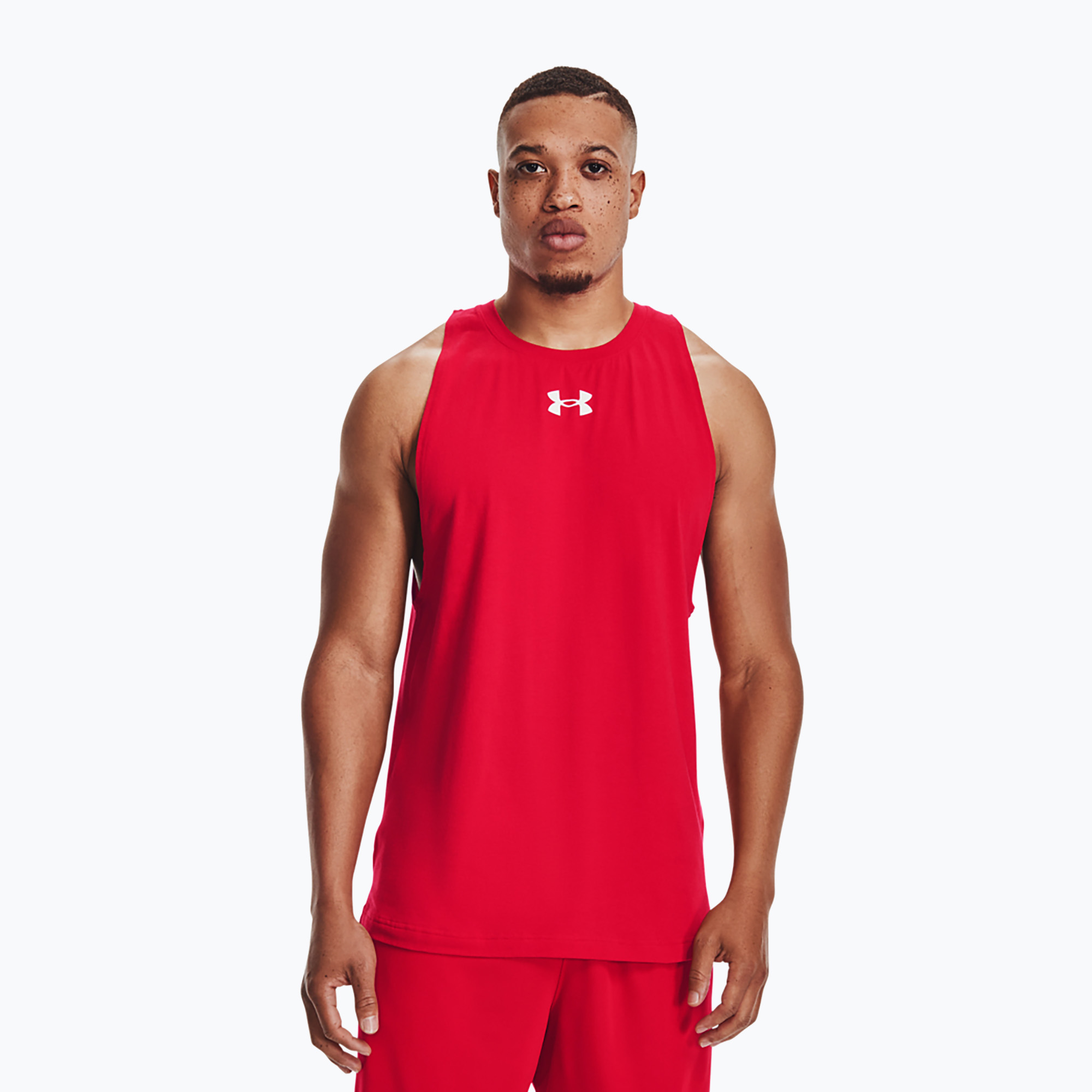 Tricou de baschet pentru bărbați Under Armour Baseline Cotton Tank red/white/white (Baseline Cotton Tank 1361901-600)