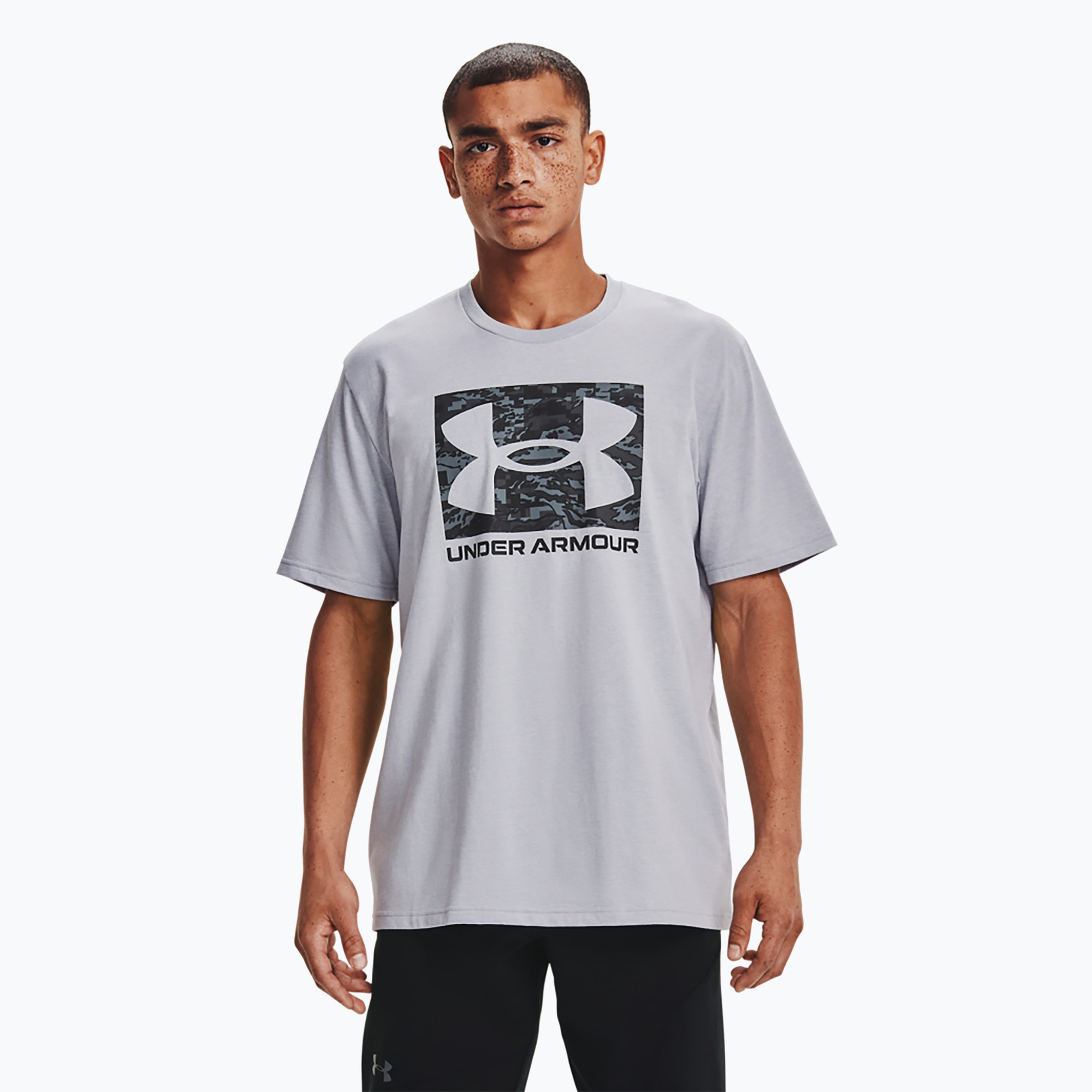 Tricou de antrenament pentru bărbați  Under Armour ABC Camo Boxed Logo mod gray light heather/black (ABC Camo Boxed Logo 1361673-011)