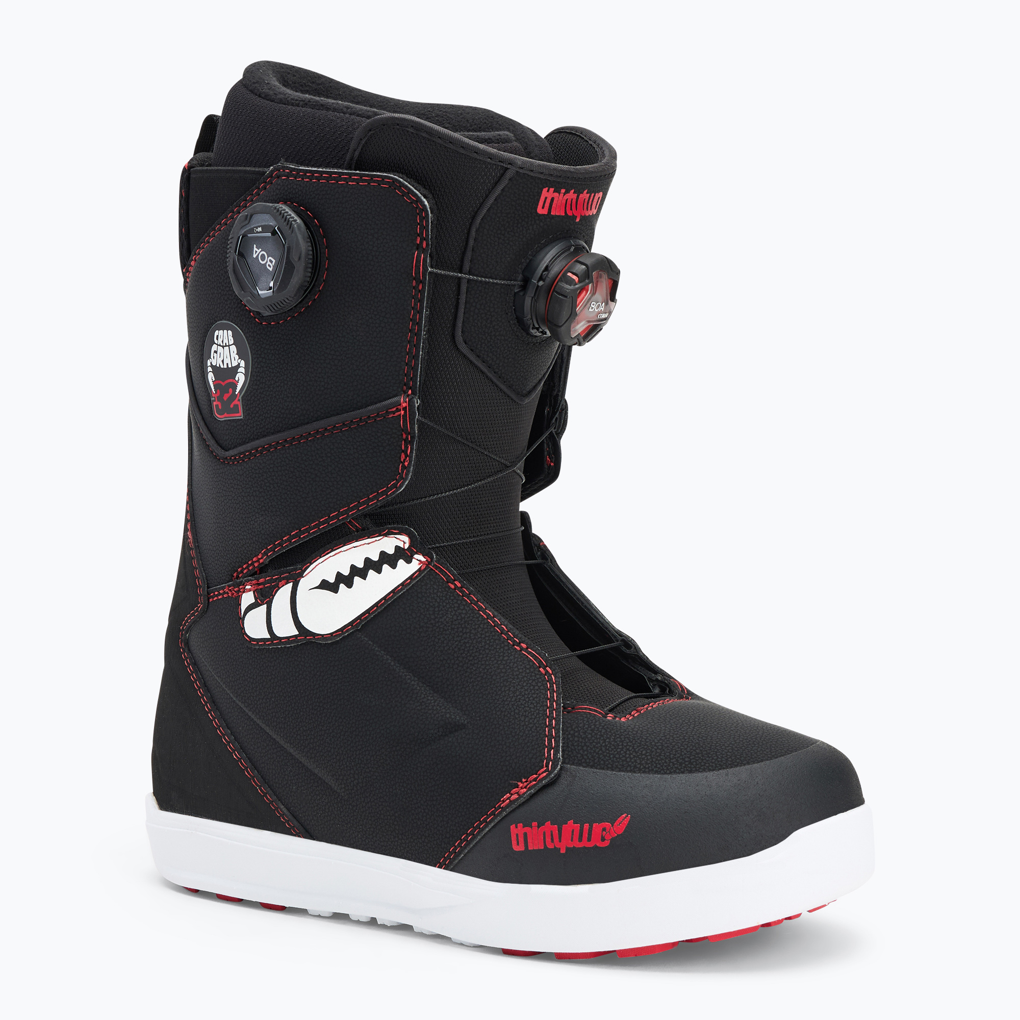 Ghete de snowboard penru bărbați ThirtyTwo Lashed Double Boa Crab Grab '24 black/white/red (Lashed Double Boa Crab Grab '24 8107000124)