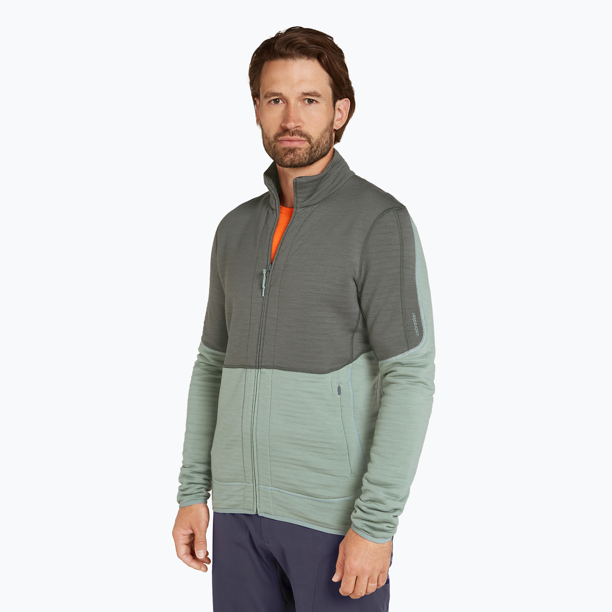 Bluză pentru bărbați icebreaker Merino 400 RealFleece Descender LS Zip galaxy/ moss/ cb (Merino 400 RealFleece Descender LS Zip IB0A571Q01I1)