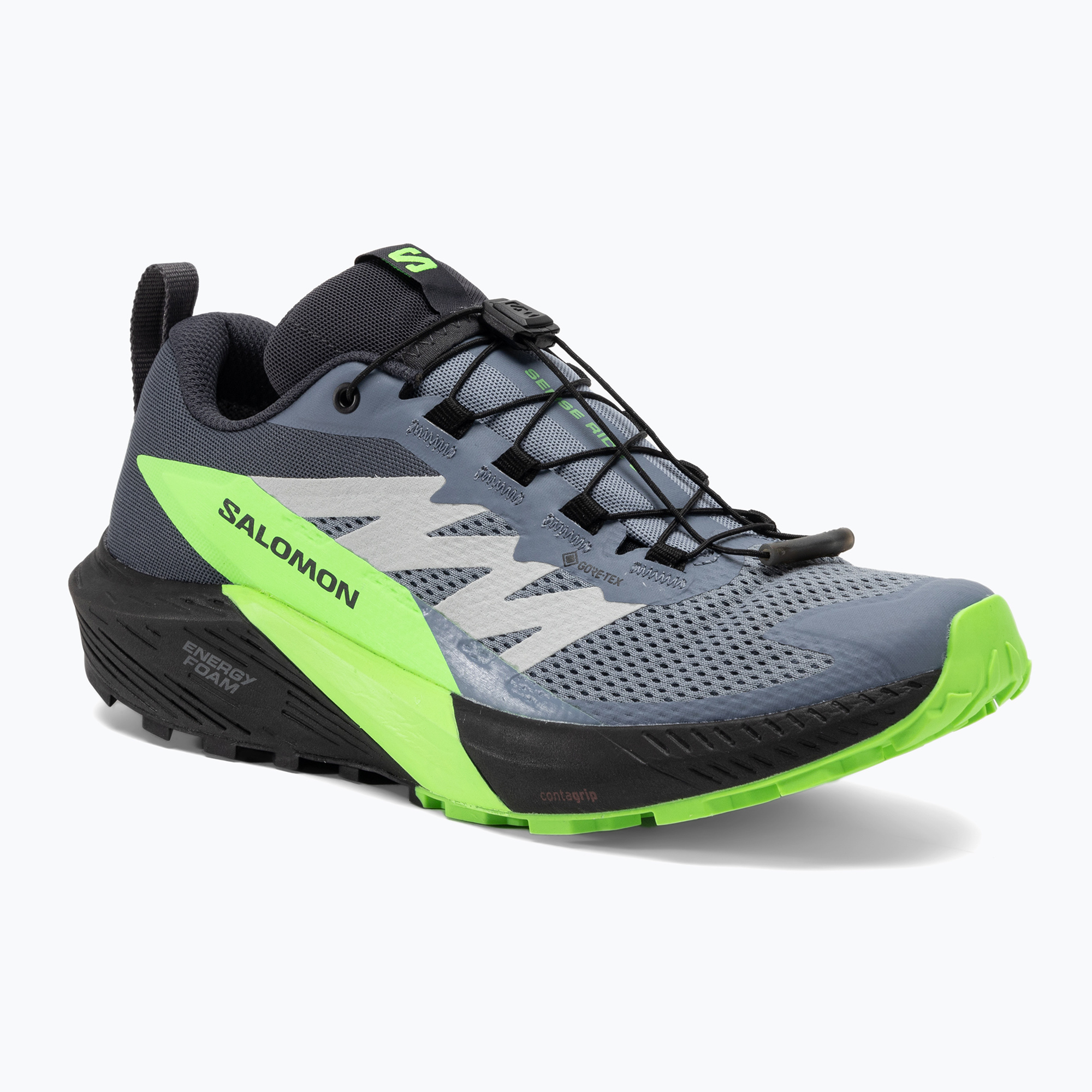 Încălăminte de alergat pentru bărbați Salomon Sense Ride 5 GTX flint stone/black/green gecko (Sense Ride 5 GTX L47312800)