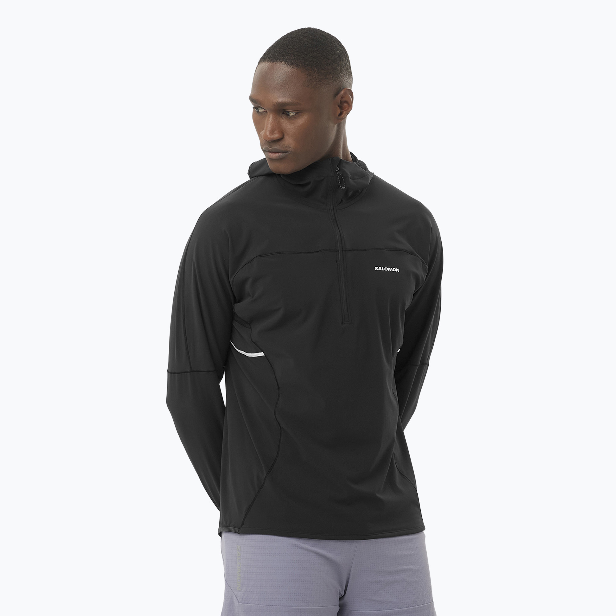 Bluză de alergare pentru bărbați  Salomon Sense Aero Hybrid Half Zip Hooded deep black (Sense Aero Hybrid Half Zip Hooded LC2429600)