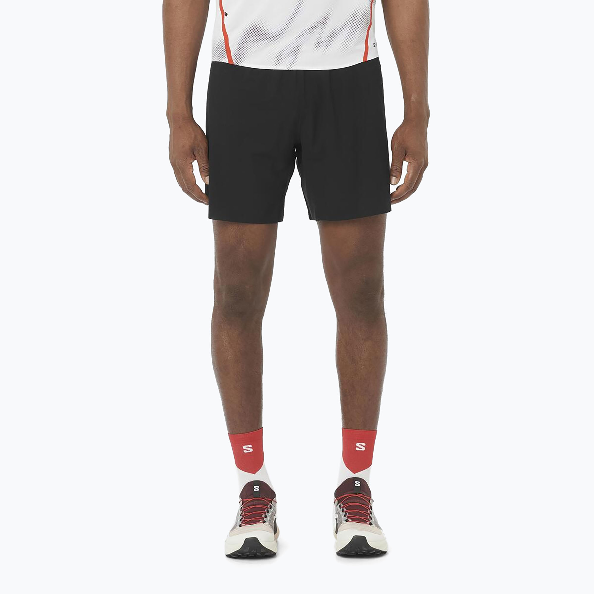 Pantaloni scurți de alergare pentru bărbați Salomon S/Lab Speed Spl 7" deep black / fiery red (S/Lab Speed Spl 7" LC2692200)