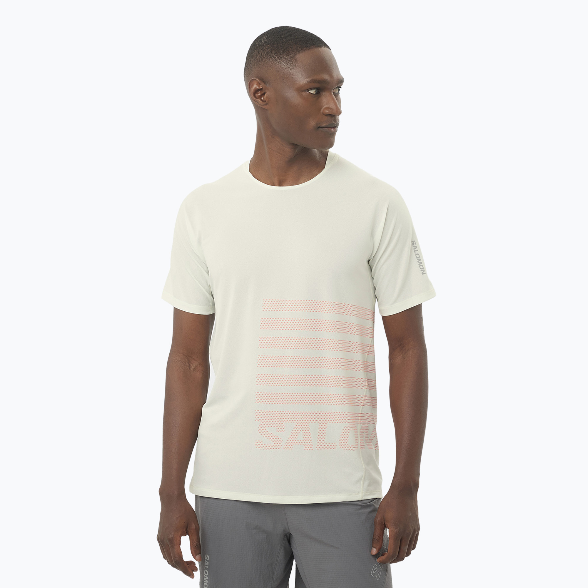 Tricou de alergare pentru bărbați Salomon Sense Aero Tee GFX icicle/neon flame (Sense Aero Tee GFX LC2694600)