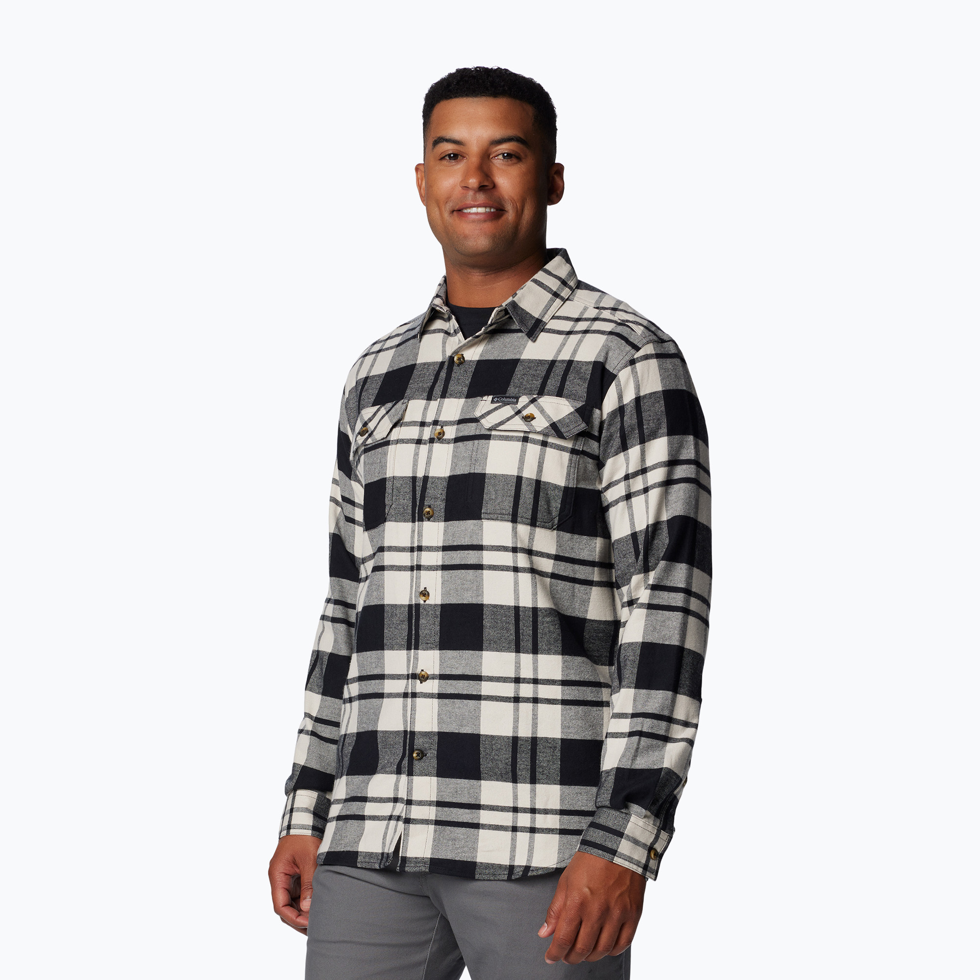 Bărbați Columbia Flare Gun Stretch Flanel negru River Crossing plaid cămașă (Flare Gun Stretch Flannel 1861581009)