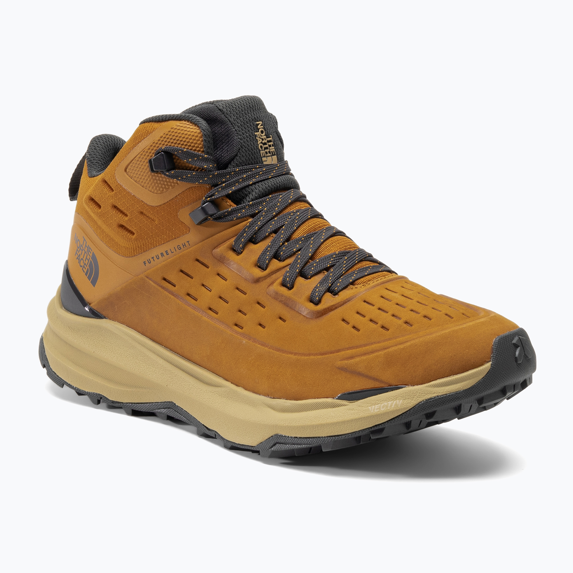 Cizme de drumeție pentru bărbați The North Face Vectiv Exploris 2 Mid Futurelight Lthr galben citrin/piatră kaki (Vectiv Exploris 2 Mid Futurelight Lthr NF0A7W4XOI11)