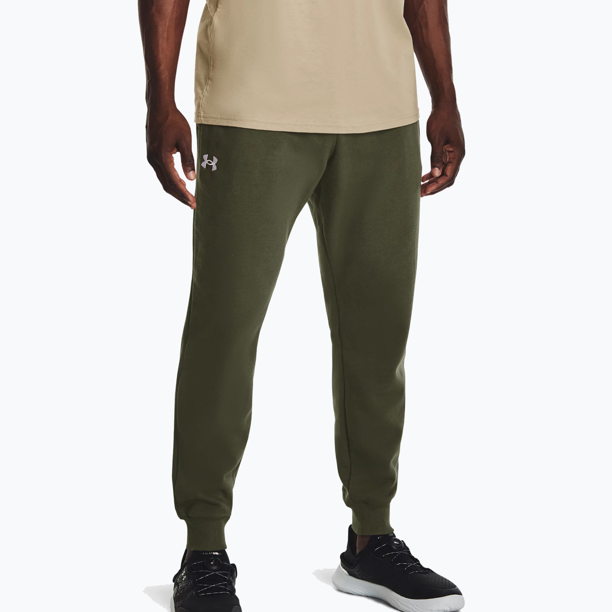 Pantaloni de antrenament pentru bărbați Under Armour Rival Fleece Joggers marină de la verde/alb (Rival Fleece Joggers 1379774-390)