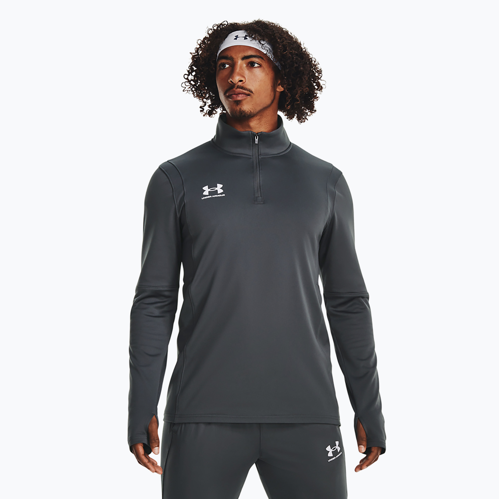 Bluză de fotbal pentru bărbați Under Armour Challenger Midlayer castlerock / white (Challenger Midlayer 1379588-025)