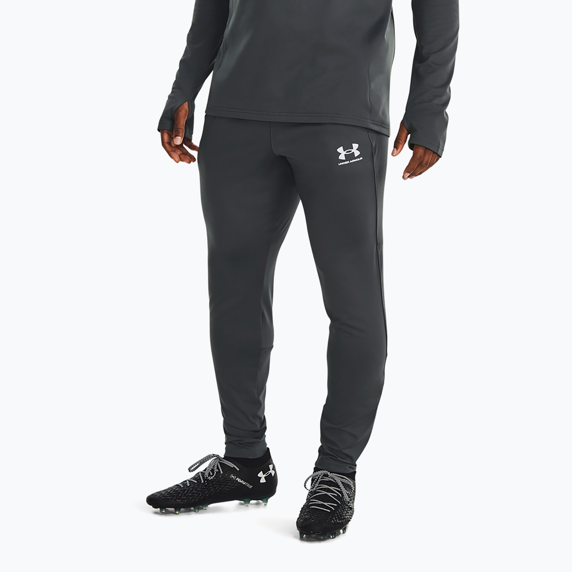 Pantaloni de fotbal pentru bărbați Under Armour Challenger Train castlerock / white (Challenger Train 1379587-025)