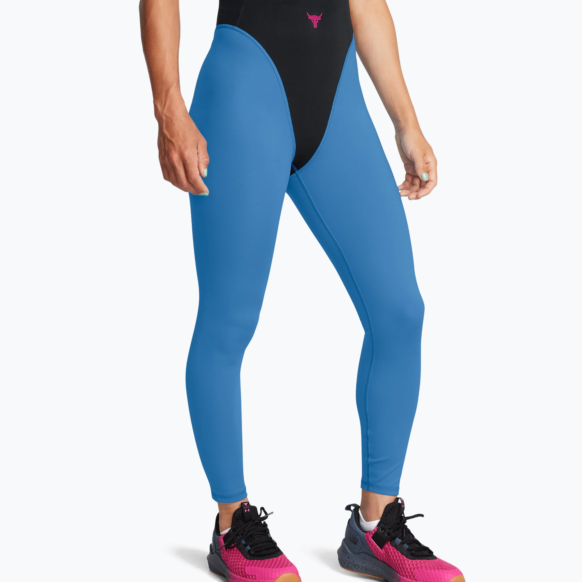Colanți de antrenament pentru femei Under Armour Project Rock LG Grind Ankle Leg black/viral blue/astro pink (Project Rock LG Grind Ankle Leg 1382714)