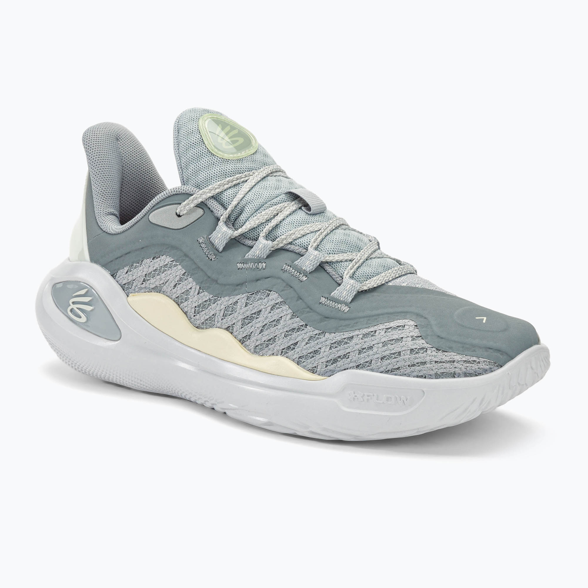 Under Armour Curry 11 YW halo pantofi de baschet gri / oțel / alb argilă albă (Curry 11 YW 3027723)