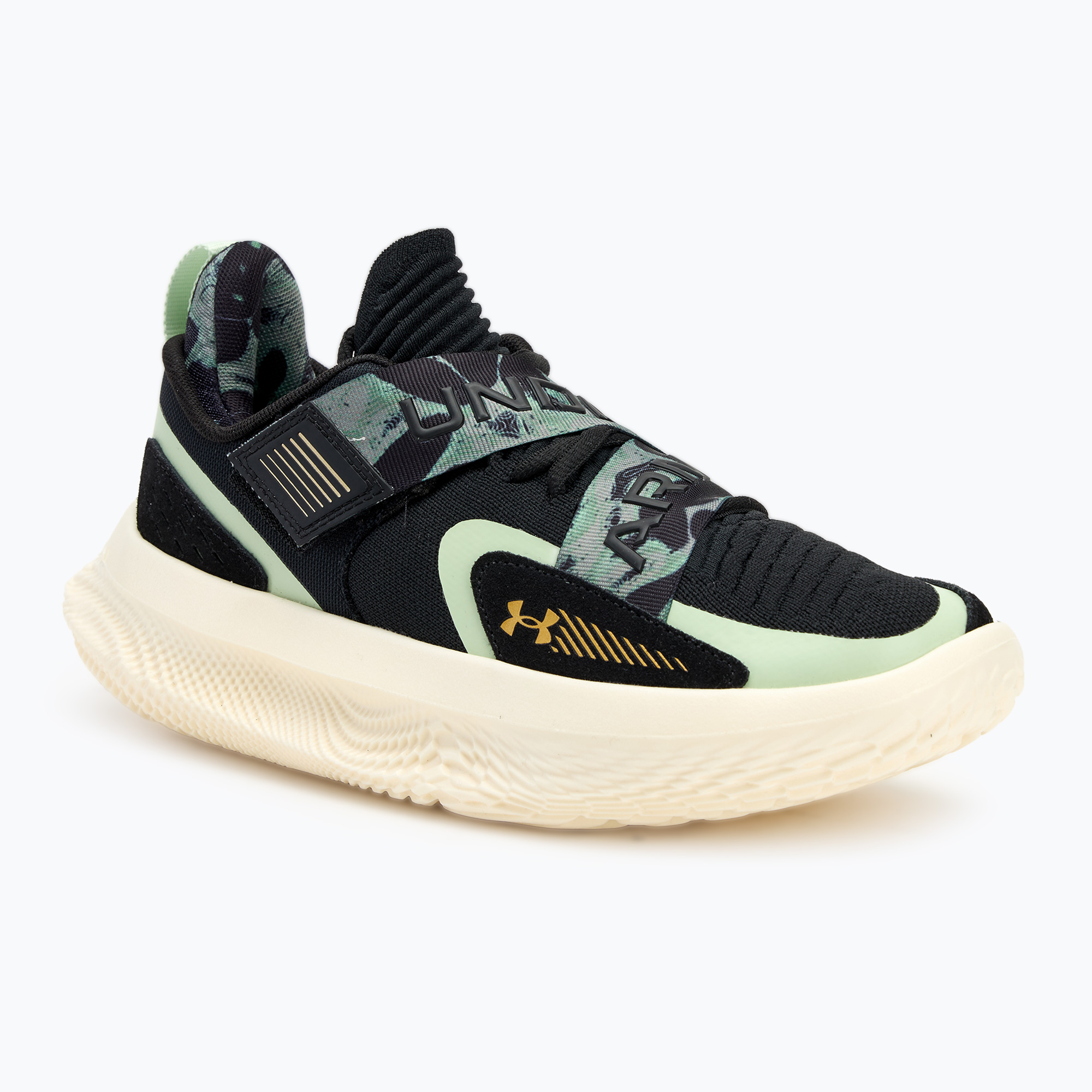 Încălțăminte de baschet Under Armour Flow Futr X 4 Camo black/retro green/metallic gold (Flow Futr X 4 Camo 3027772-001)