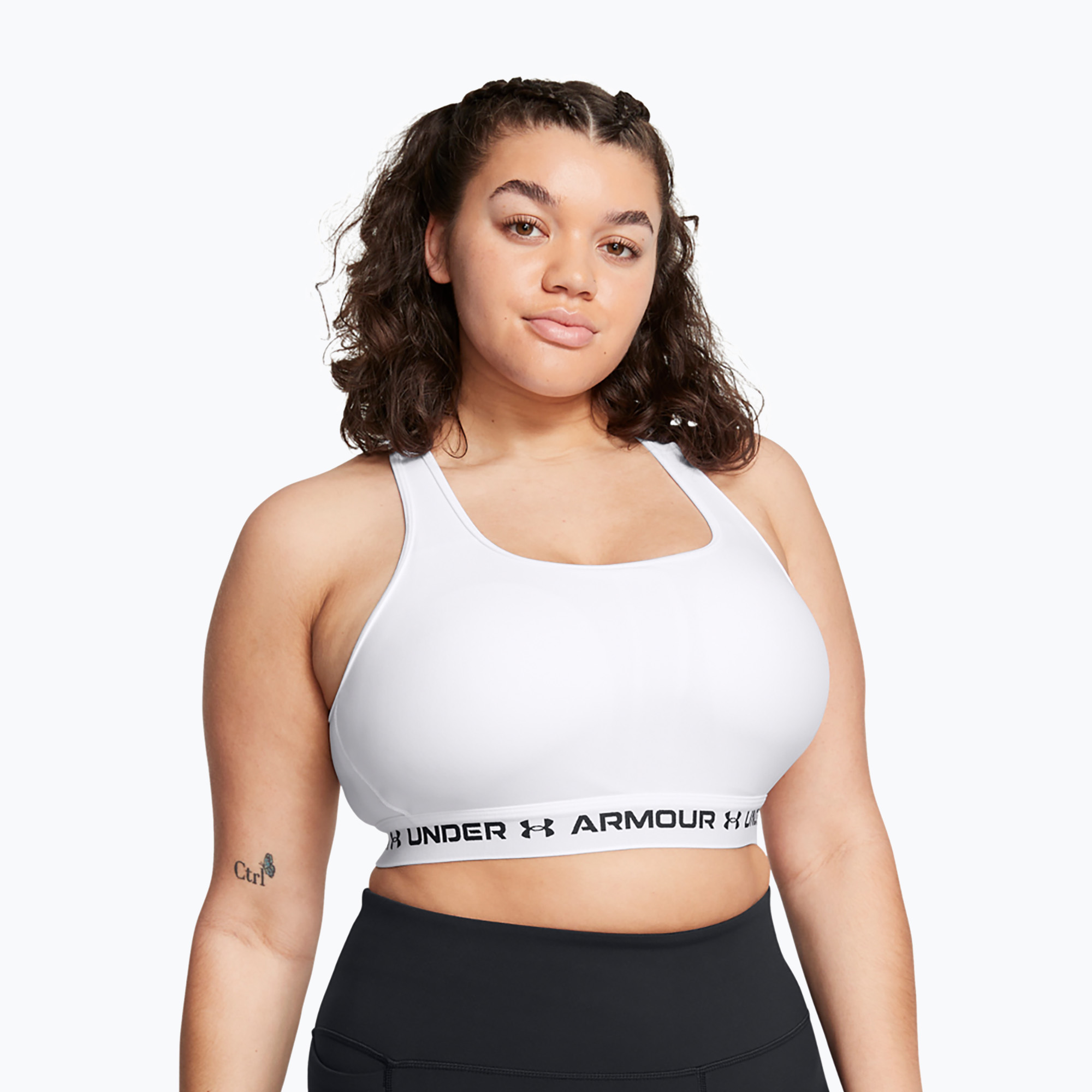 Sutien de antrenament Under Armour Crossback Mid white/white/black (Crossback Mid 1361034-101)