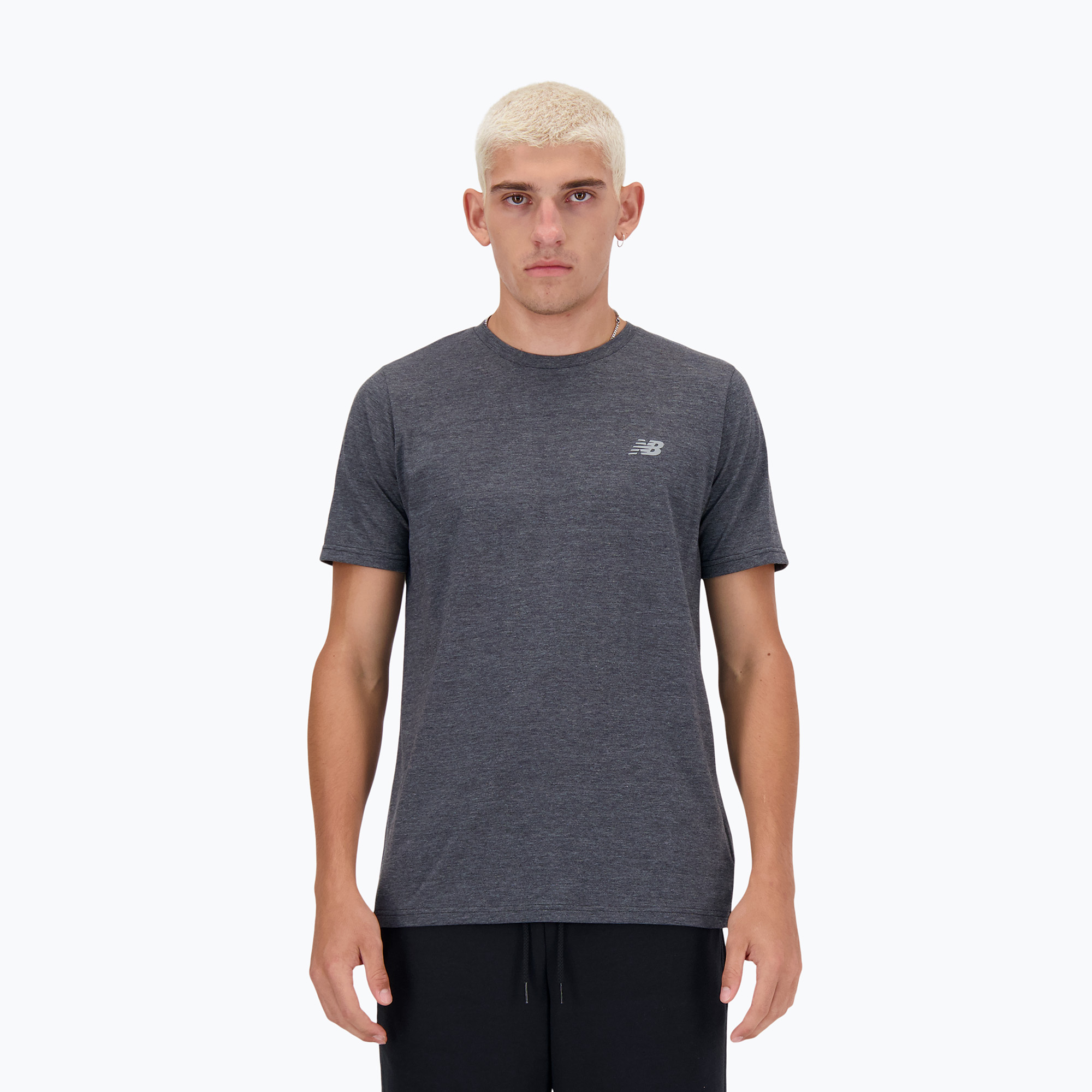 Tricou New Balance Sport Essentials Heathertech black heather pentru bărbați (Sport Essentials Heathertech MT41070BKH)