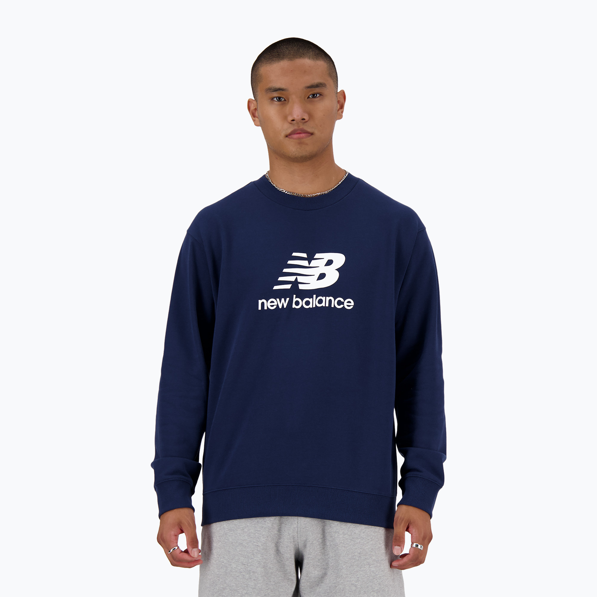Bluză pentru bărbați New Balance Stacked Logo French Terry Crew nb navy (Stacked Logo French Terry Crew MT41500NNY)