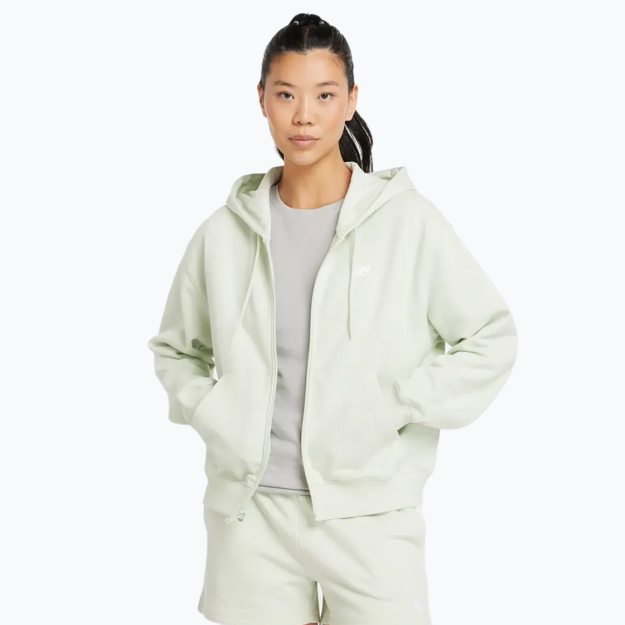 Bluză pentru femei New Balance French Terry Full Zip natural mint (French Terry Full Zip WJ41501NUM)