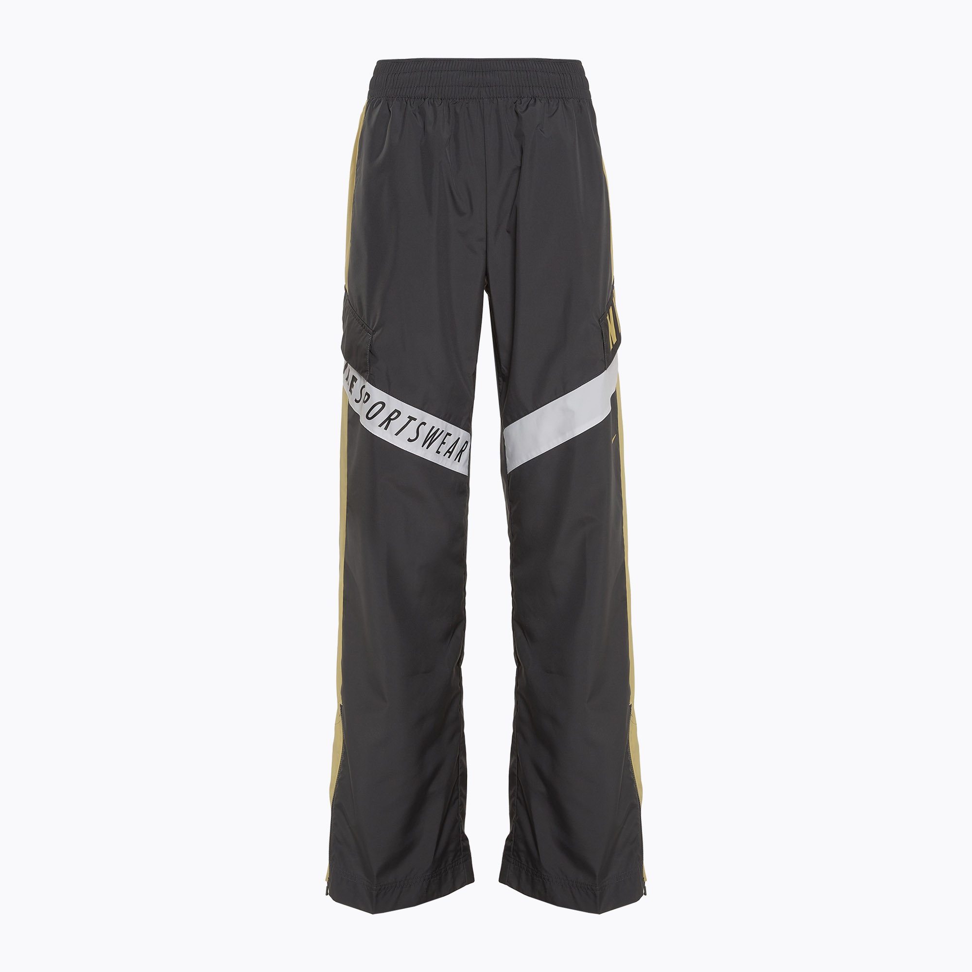 Pantaloni pentru femei Nike Sportswear Woven High-Waisted dark smoke grey/saturn gold/white (Sportswear Woven High-Waisted HF5957-070)