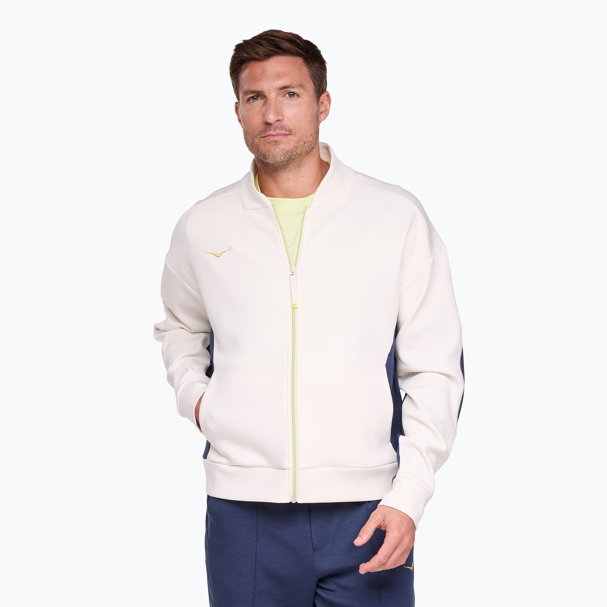 Geacă de alergare pentru bărbați HOKA Kaitoro Knit alabaster / versity navy (Kaitoro Knit 1156212-ARV)