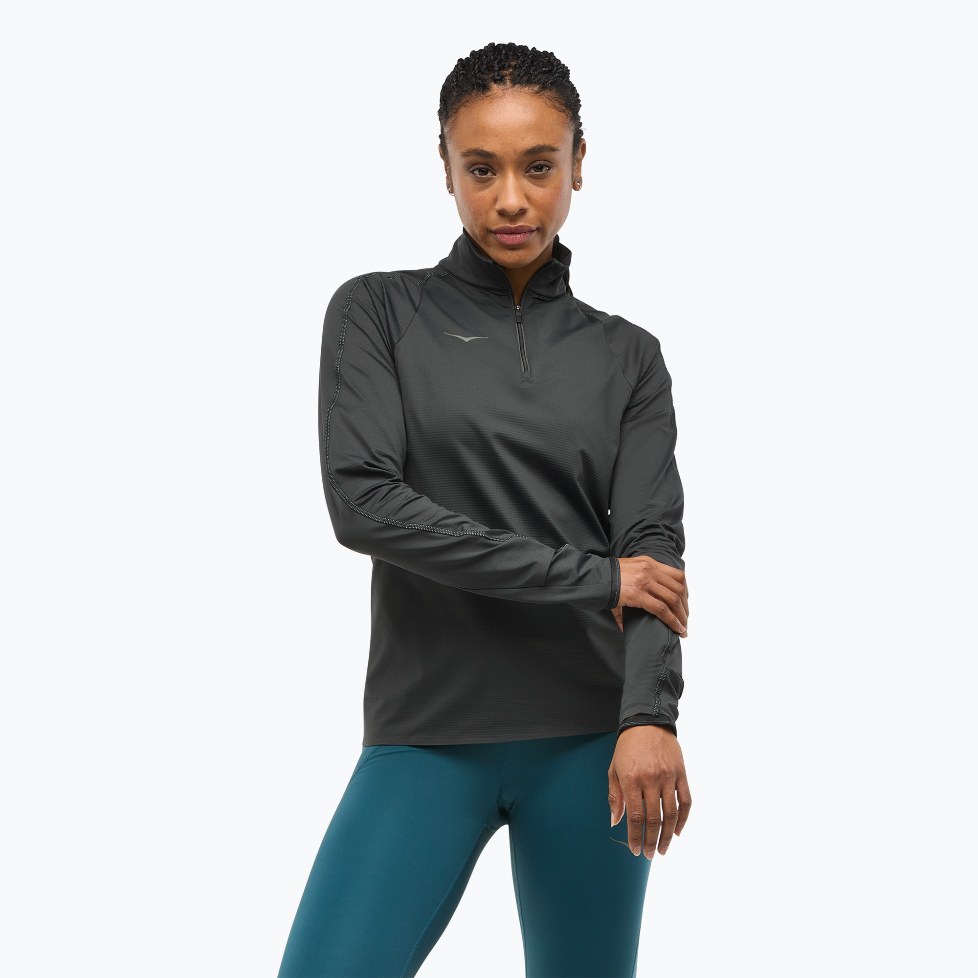 Hanorace de alergare pentru femei HOKA GlideTech Quarter Zip negru (GlideTech Quarter Zip 1164155-BLK)