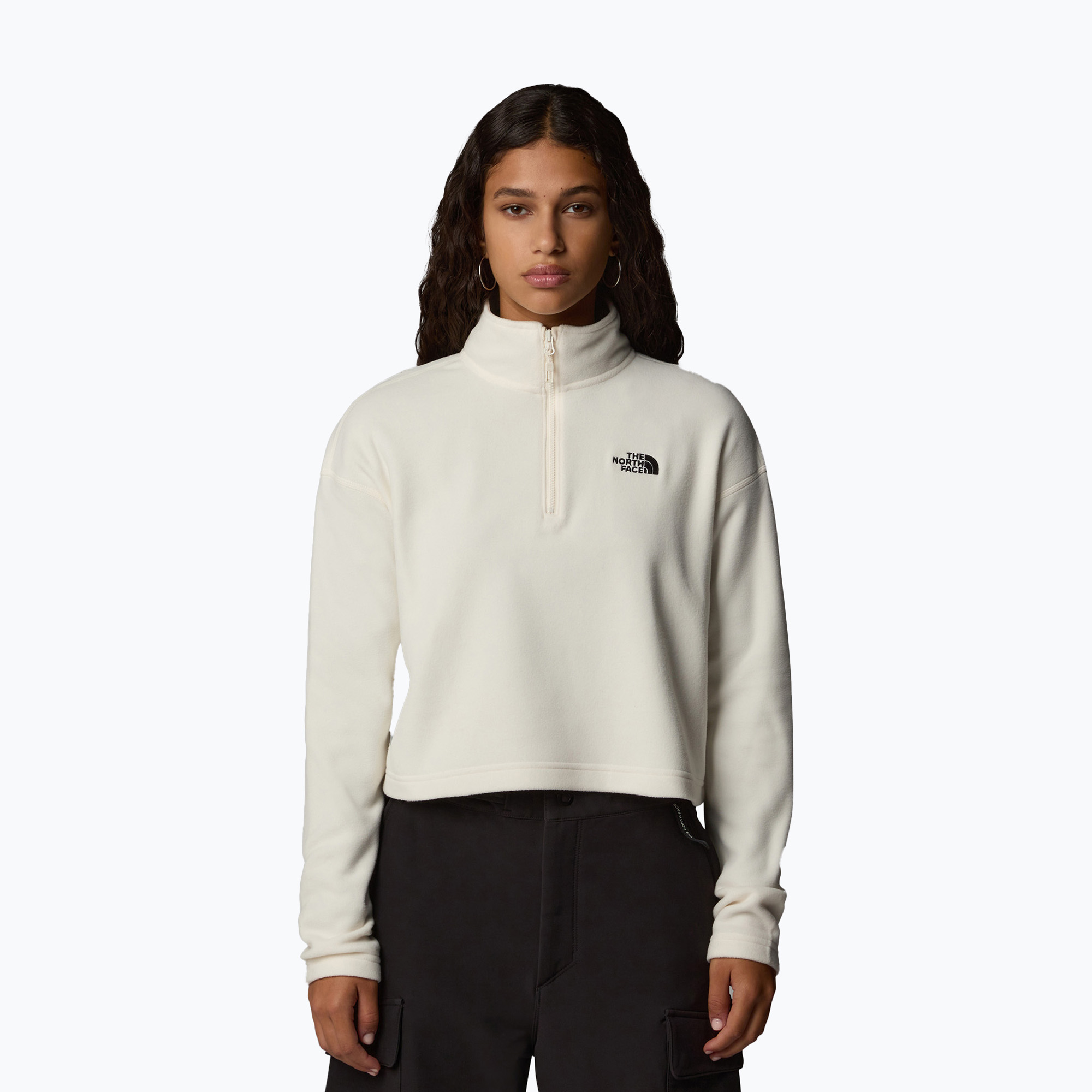 Bluză pentru femei The North Face 100 Glacier Cropped 1/4Zip white dune/npf (100 Glacier Cropped 1/4Zip NF0A855N4HP1)
