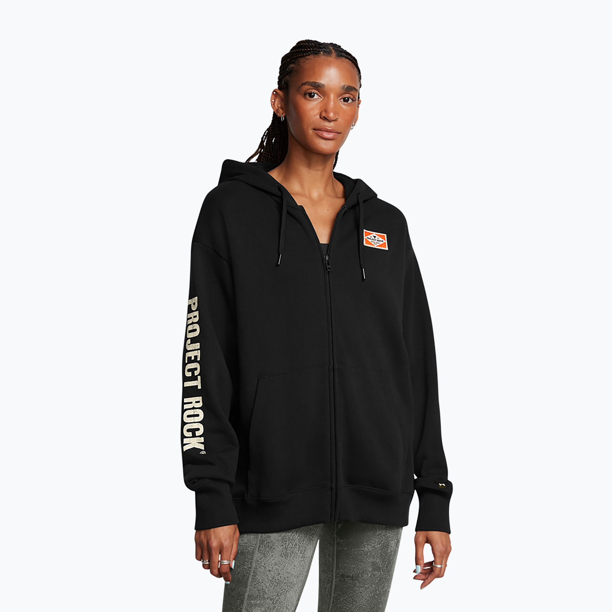 Hanorac pentru femei  Under Armour Project Rock HWT black/silt/team orange Full Zip Hard at Work black/silt/team orange (Project Rock HWT Full Zip Hard at Work 1386446-001)